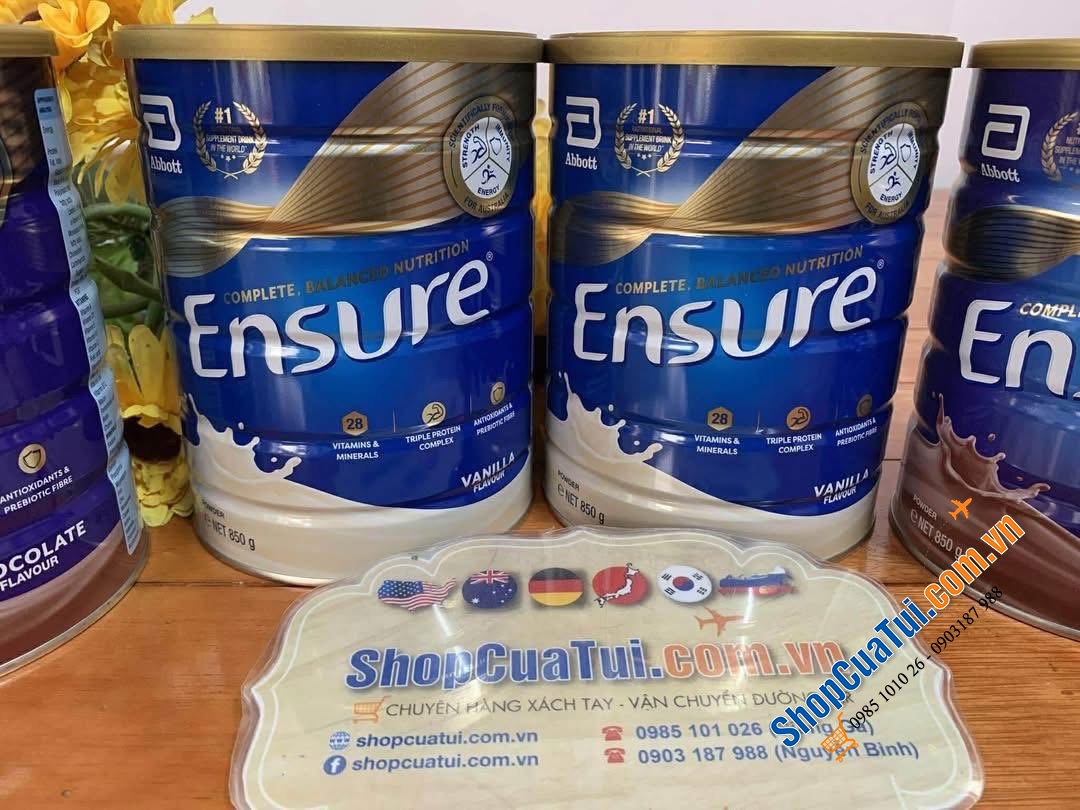Sữa Bột Ensure Úc Hương Vani  Ensure Vanilla 850g - nguồn dinh dưỡng đặc biệt, bổ sung các khoáng chất cần thiết cho người gầy, người kém ăn, suy dinh dưỡng, người mới ốm dậy