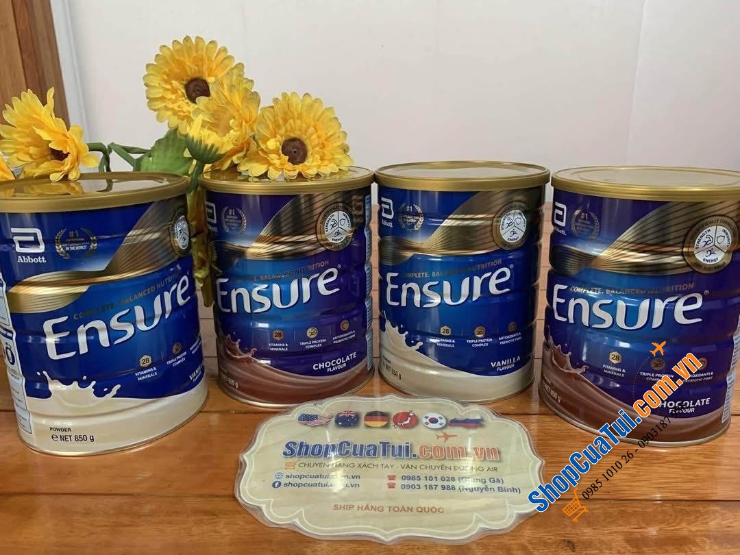 Sữa Bột Ensure Úc Hương Vani  Ensure Vanilla 850g - nguồn dinh dưỡng đặc biệt, bổ sung các khoáng chất cần thiết cho người gầy, người kém ăn, suy dinh dưỡng, người mới ốm dậy