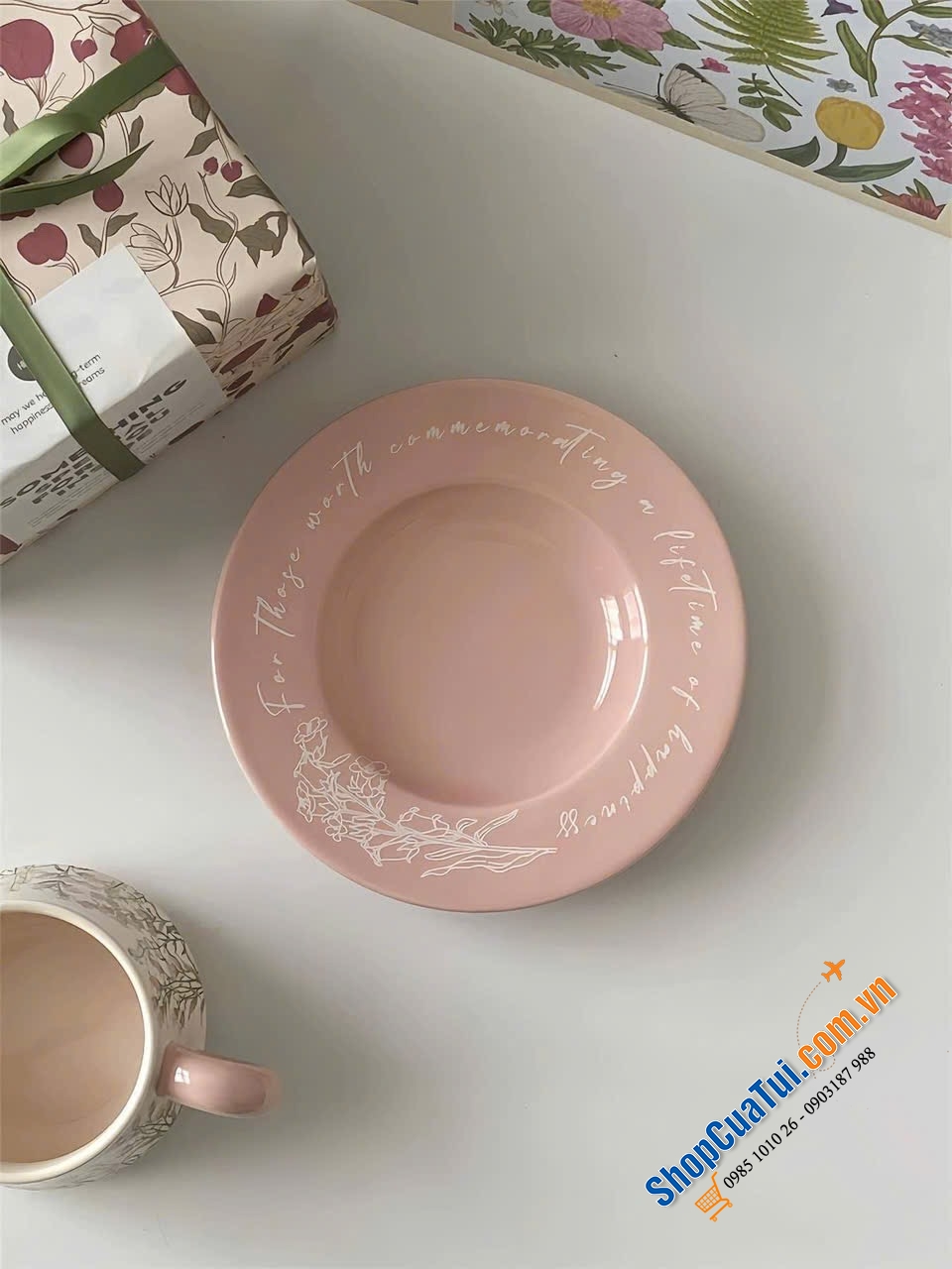 SET 2 TÁCH 2 ĐĨA TRÀ CHIỀU  CAO CẤP UK - hoạ tiết hoa cỏ-  Làm bằng sứ cao cấp phong cách vintgae cực xinh