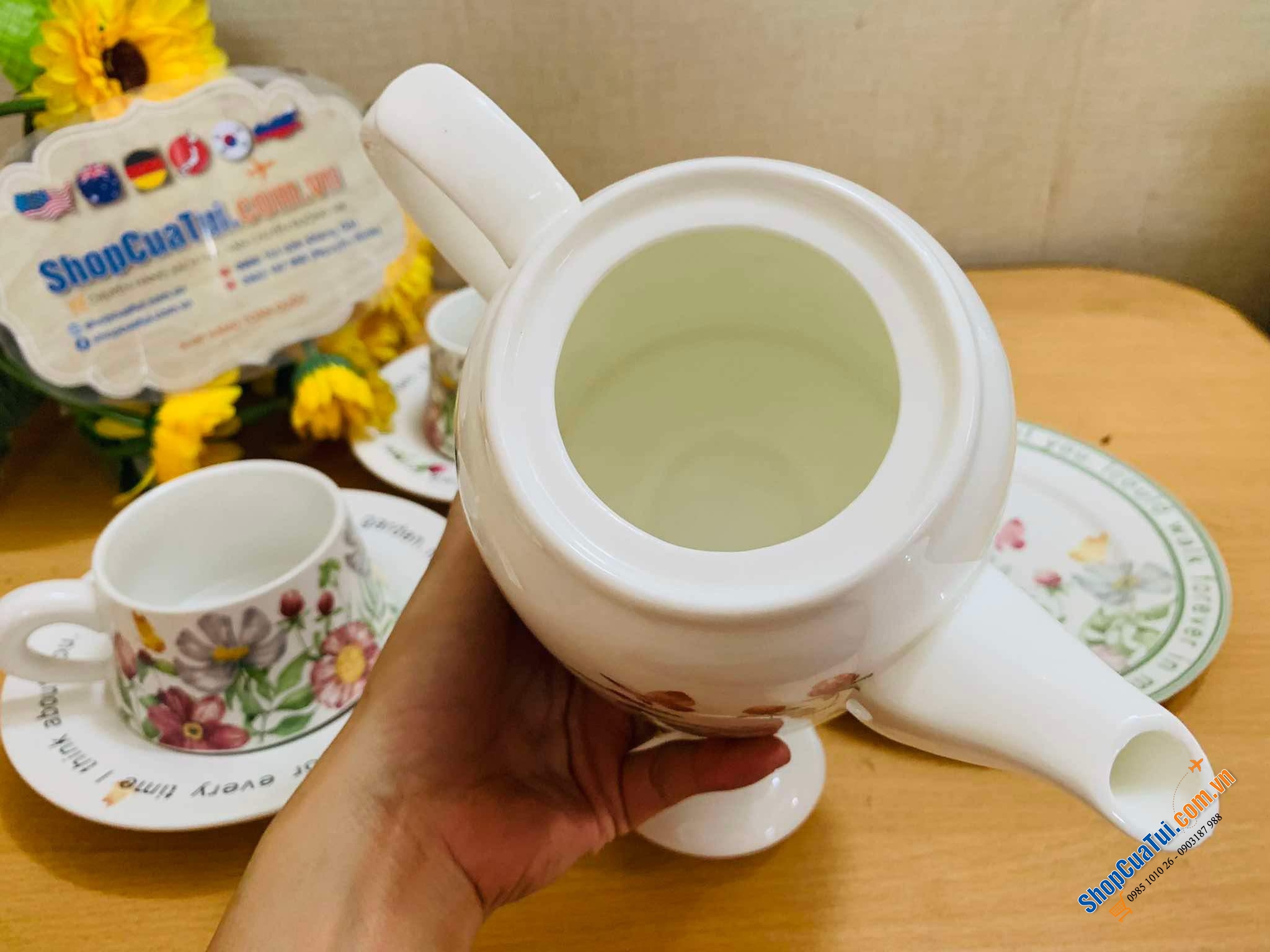 Sét Ấm trà và đĩa lót hoa mùa xuân (sét 1 ấm 900ml + 1 đĩa 20.5cm)