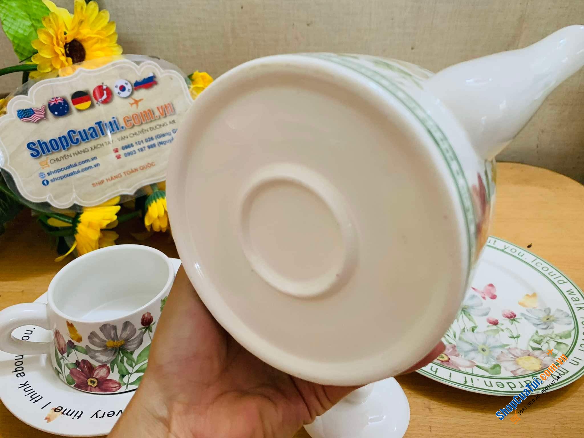 Sét Ấm trà và đĩa lót hoa mùa xuân (sét 1 ấm 900ml + 1 đĩa 20.5cm)