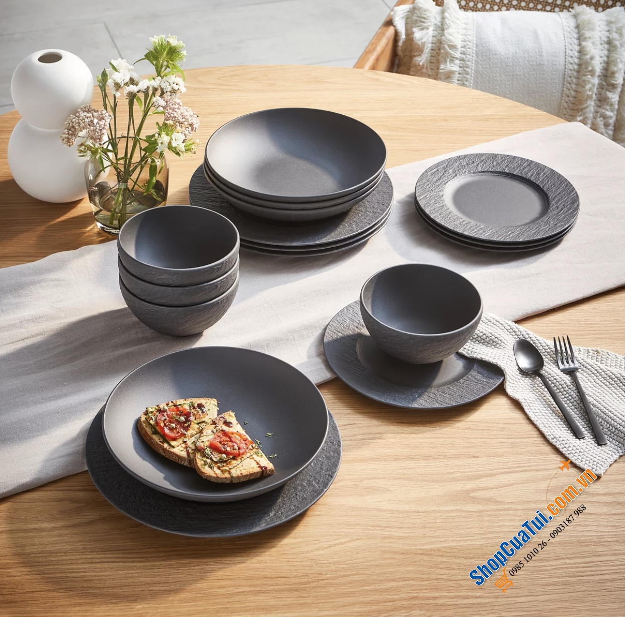 Set bát đĩa Villeroy Boch Manufacture Rock 16 món màu đen siêu sang