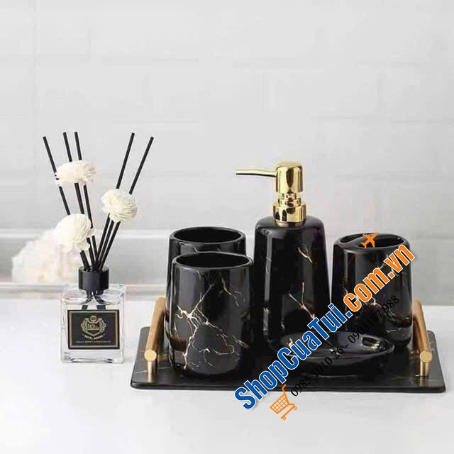 Set nhà tắm sứ cao cấp Olive UK họa tiết hoa 5 món