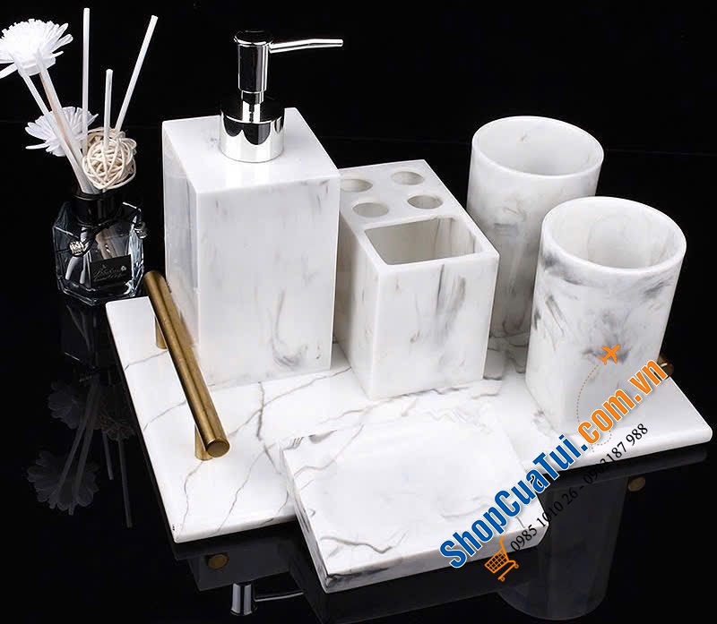 Set nhà tắm sứ cao cấp Olive UK họa tiết hoa 5 món