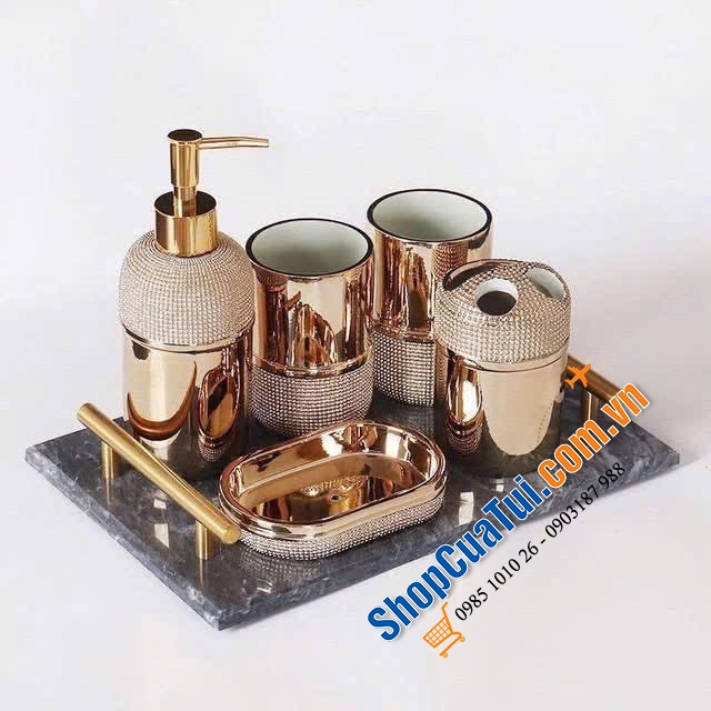 Set nhà tắm sứ cao cấp Olive UK họa tiết hoa 5 món
