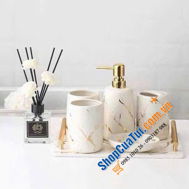 Set nhà tắm sứ cao cấp Olive UK họa tiết hoa 5 món