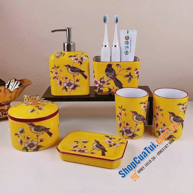 Set nhà tắm sứ cao cấp Olive UK họa tiết hoa 5 món
