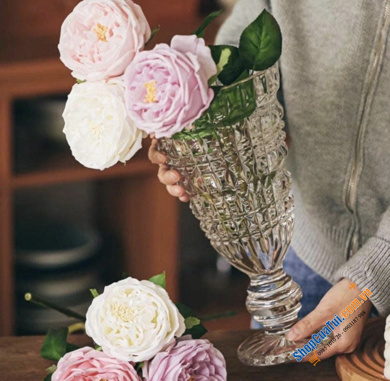 Lọ hoa cúp Glass Vase size 24.5cm hoặc 30cm