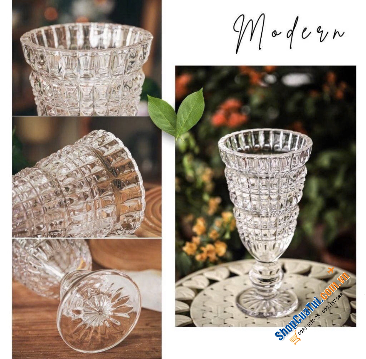 Lọ hoa cúp Glass Vase size 24.5cm hoặc 30cm