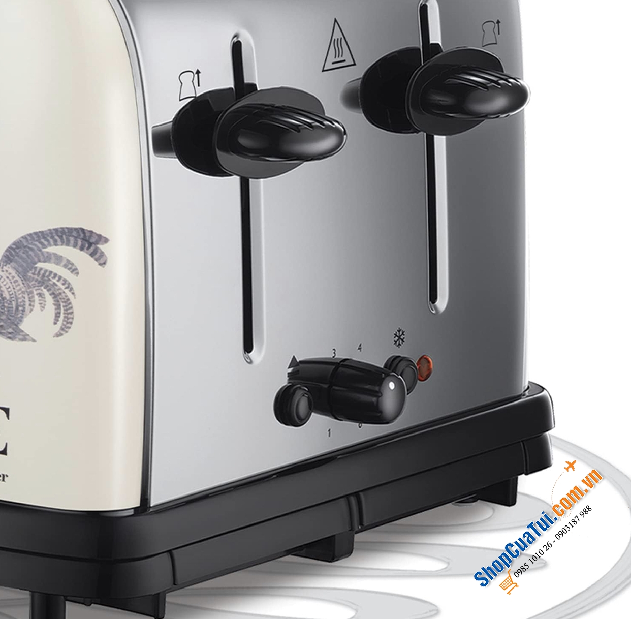 Máy Nướng Bánh Mì Russell Hobbs Rise & Shine 25780 4 Lát Màu Kem hoạ tiết trang trại cực xinh