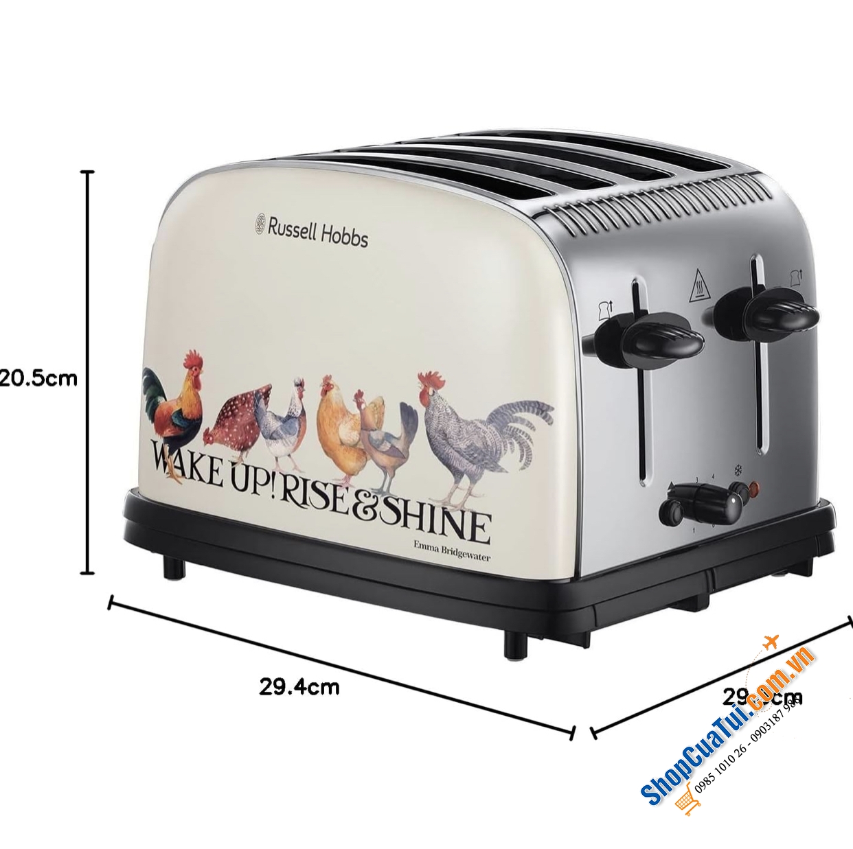 Máy Nướng Bánh Mì Russell Hobbs Rise & Shine 25780 4 Lát Màu Kem hoạ tiết trang trại cực xinh