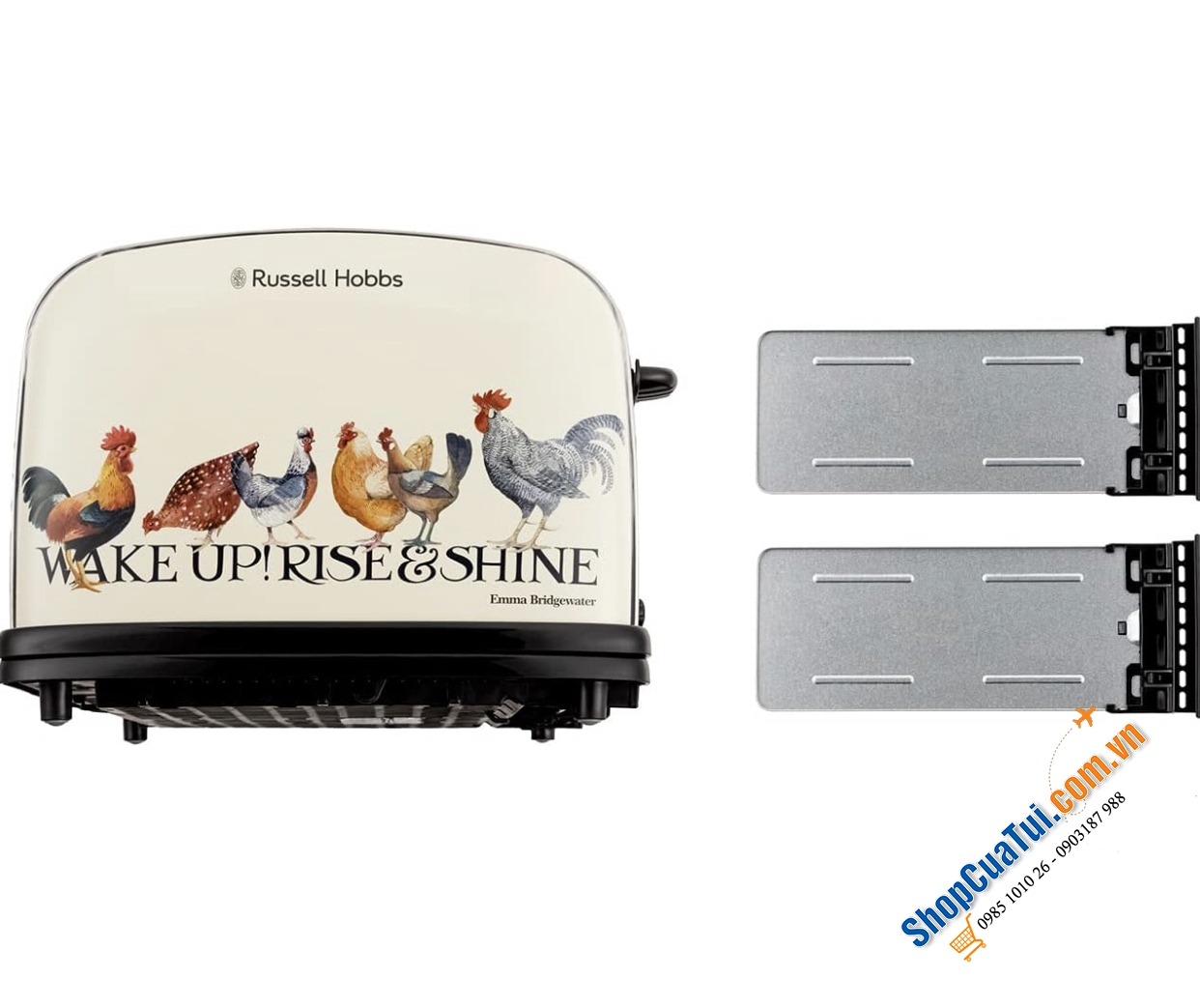 Máy Nướng Bánh Mì Russell Hobbs Rise & Shine 25780 4 Lát Màu Kem hoạ tiết trang trại cực xinh
