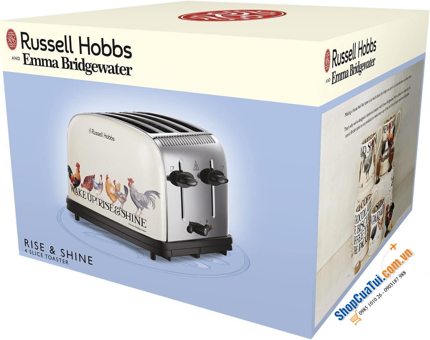 Máy Nướng Bánh Mì Russell Hobbs Rise & Shine 25780 4 Lát Màu Kem hoạ tiết trang trại cực xinh
