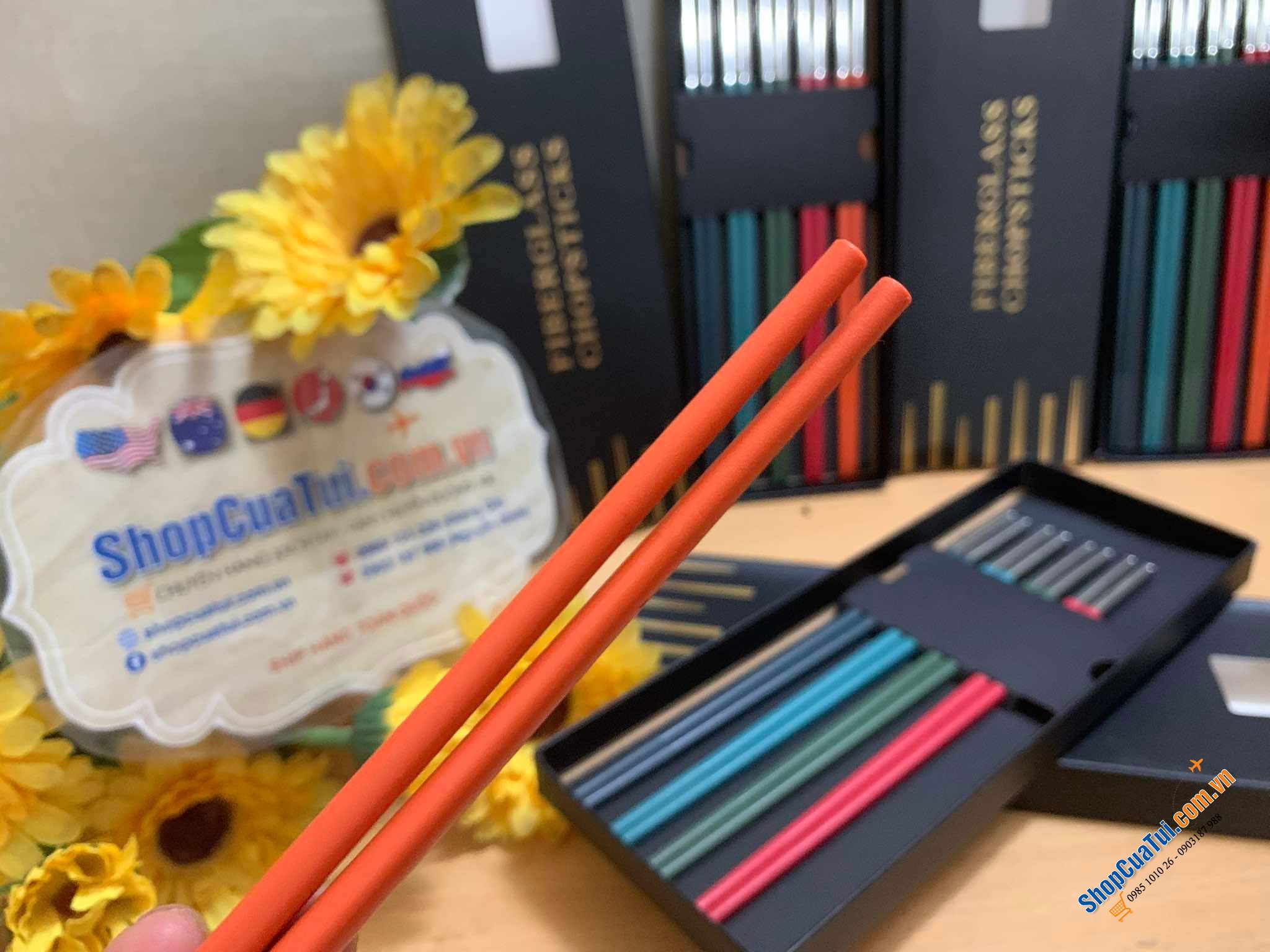 SET 5 ĐÔI ĐŨA SỢI THUỶ TINH CẦU VỒNG  hàng đặt riêng dùng cho khách sạn 5  siêu đẹp 27cm