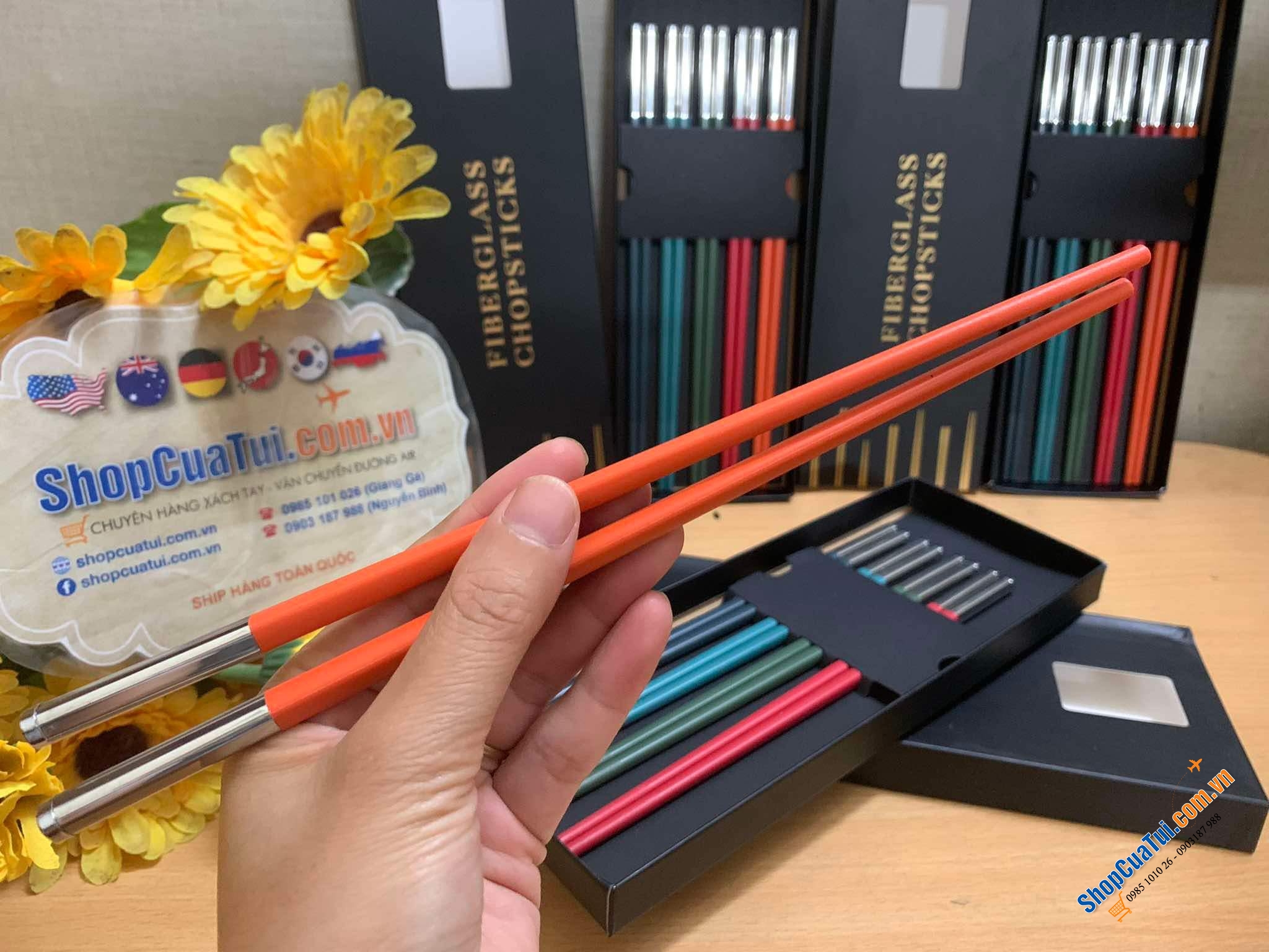 SET 5 ĐÔI ĐŨA SỢI THUỶ TINH CẦU VỒNG  hàng đặt riêng dùng cho khách sạn 5  siêu đẹp 27cm