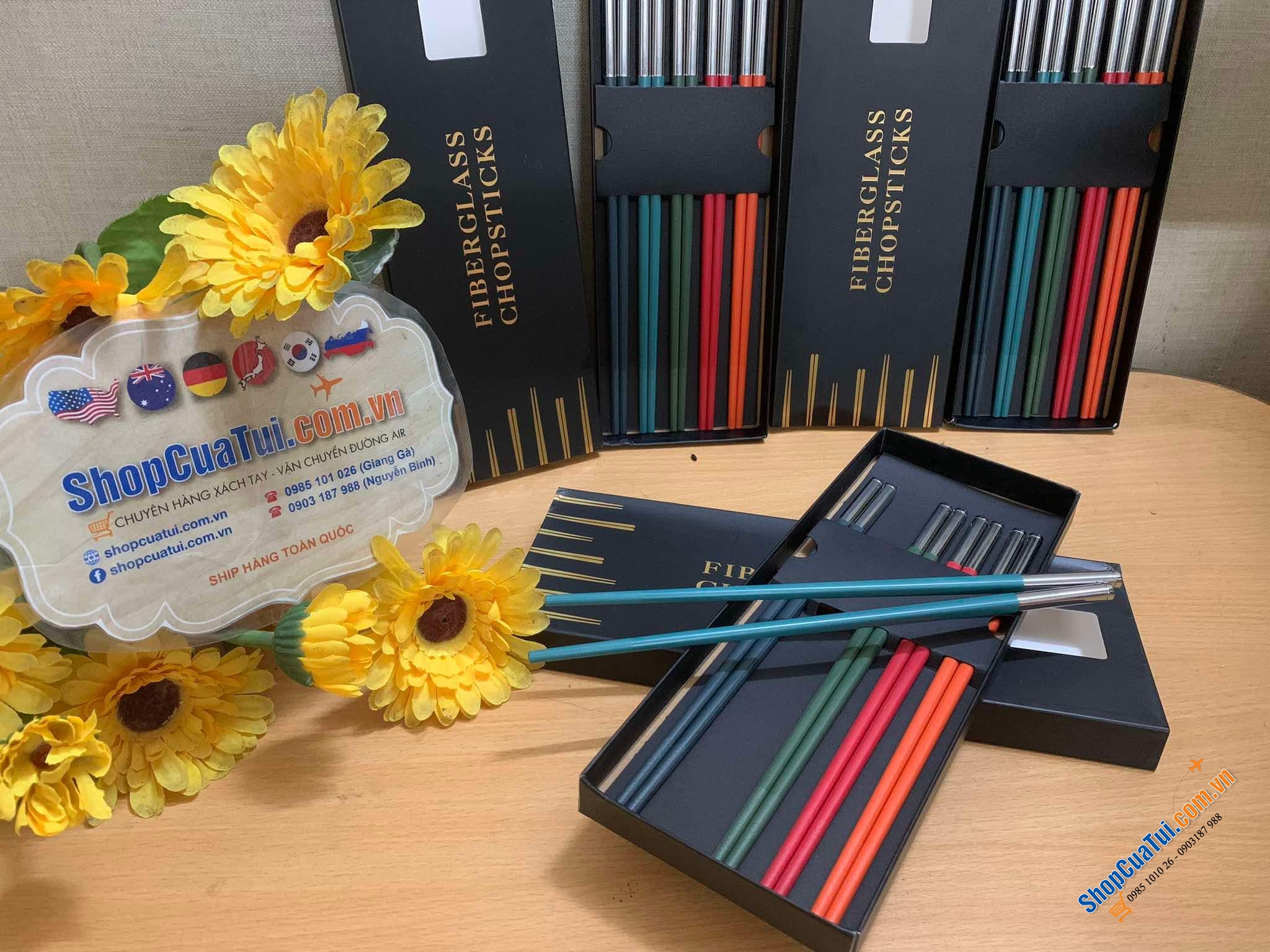 SET 5 ĐÔI ĐŨA SỢI THUỶ TINH CẦU VỒNG  hàng đặt riêng dùng cho khách sạn 5  siêu đẹp 27cm