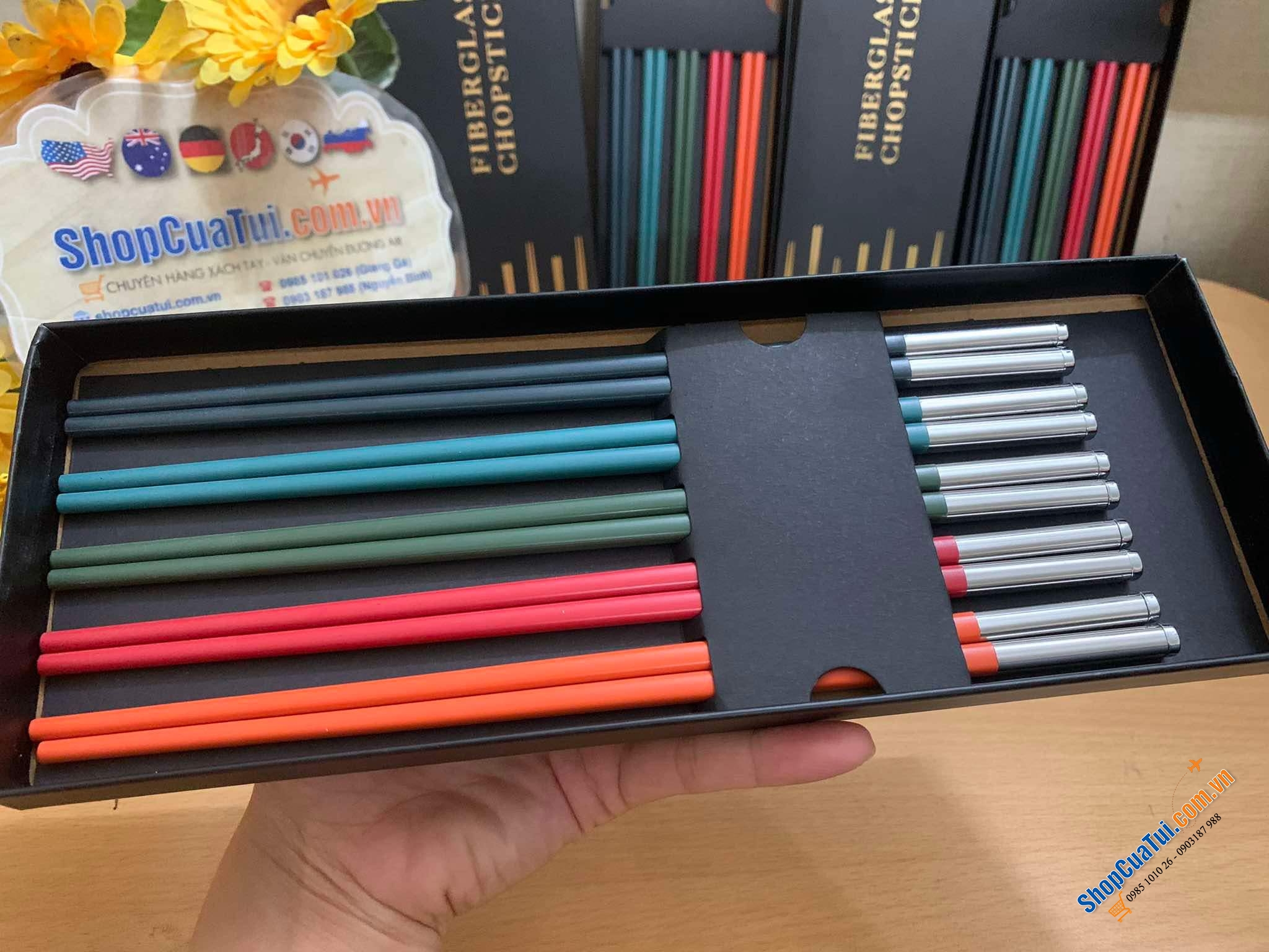 SET 5 ĐÔI ĐŨA SỢI THUỶ TINH CẦU VỒNG  hàng đặt riêng dùng cho khách sạn 5  siêu đẹp 27cm