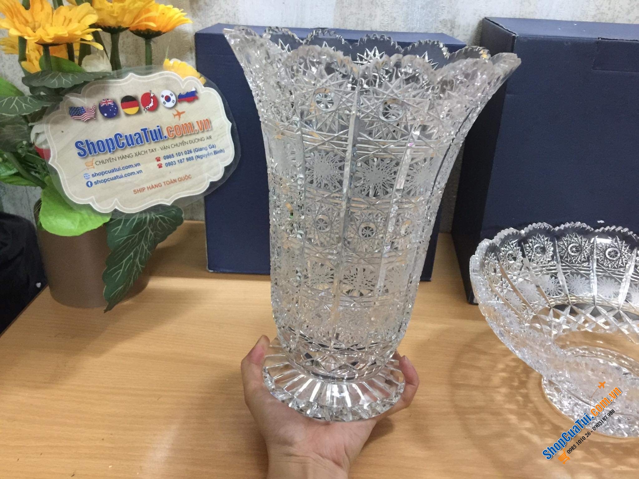Lọ hoa mài 30cm, M57 Bohemia, hình bó mạ - Đẹp xuất sắc.