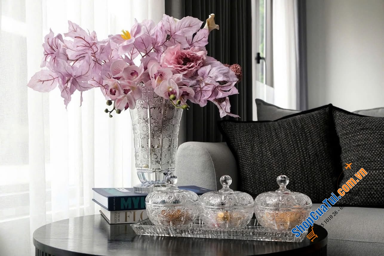 Lọ hoa mài 30cm, M57 Bohemia, hình bó mạ - Đẹp xuất sắc.