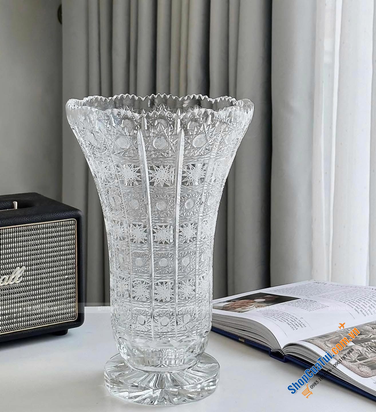 Lọ hoa mài 30cm, M57 Bohemia, hình bó mạ - Đẹp xuất sắc.