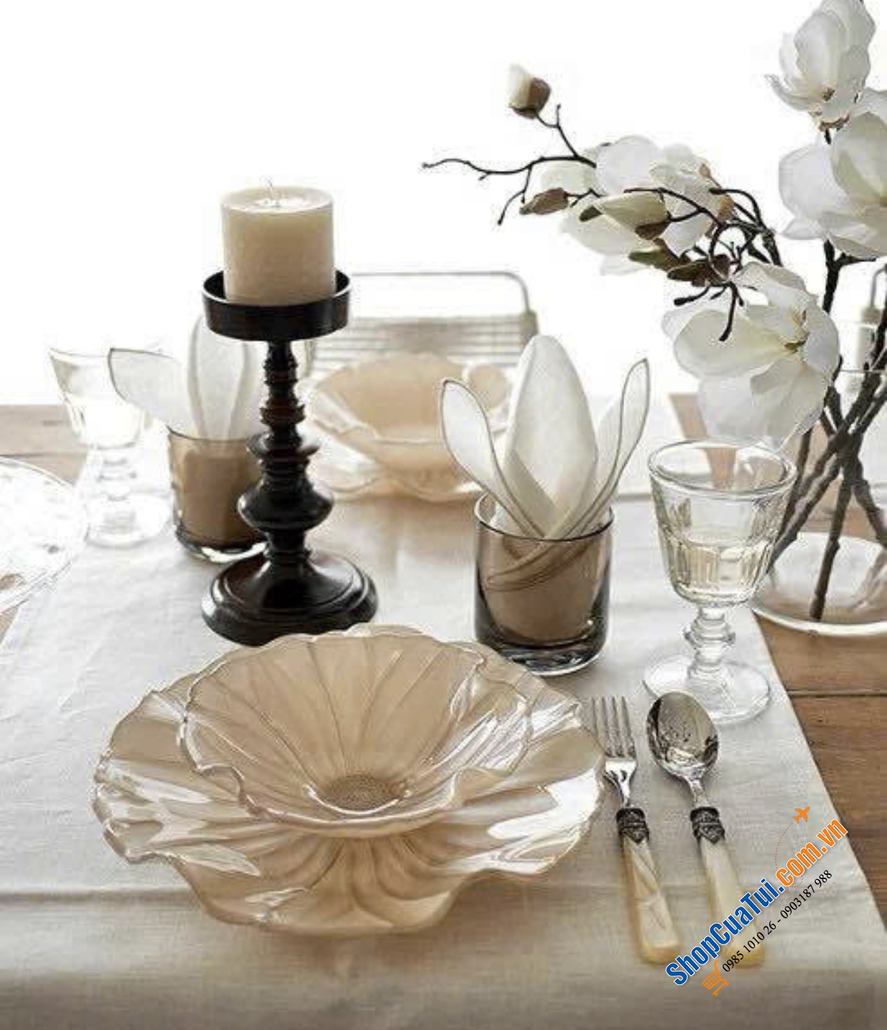 TÔ, ĐĨA PHA LÊ IVV MAGNOLIA size 37cm - PHA LÊ ITALY ĐẲNG CẤP EU - Màu trắng kem