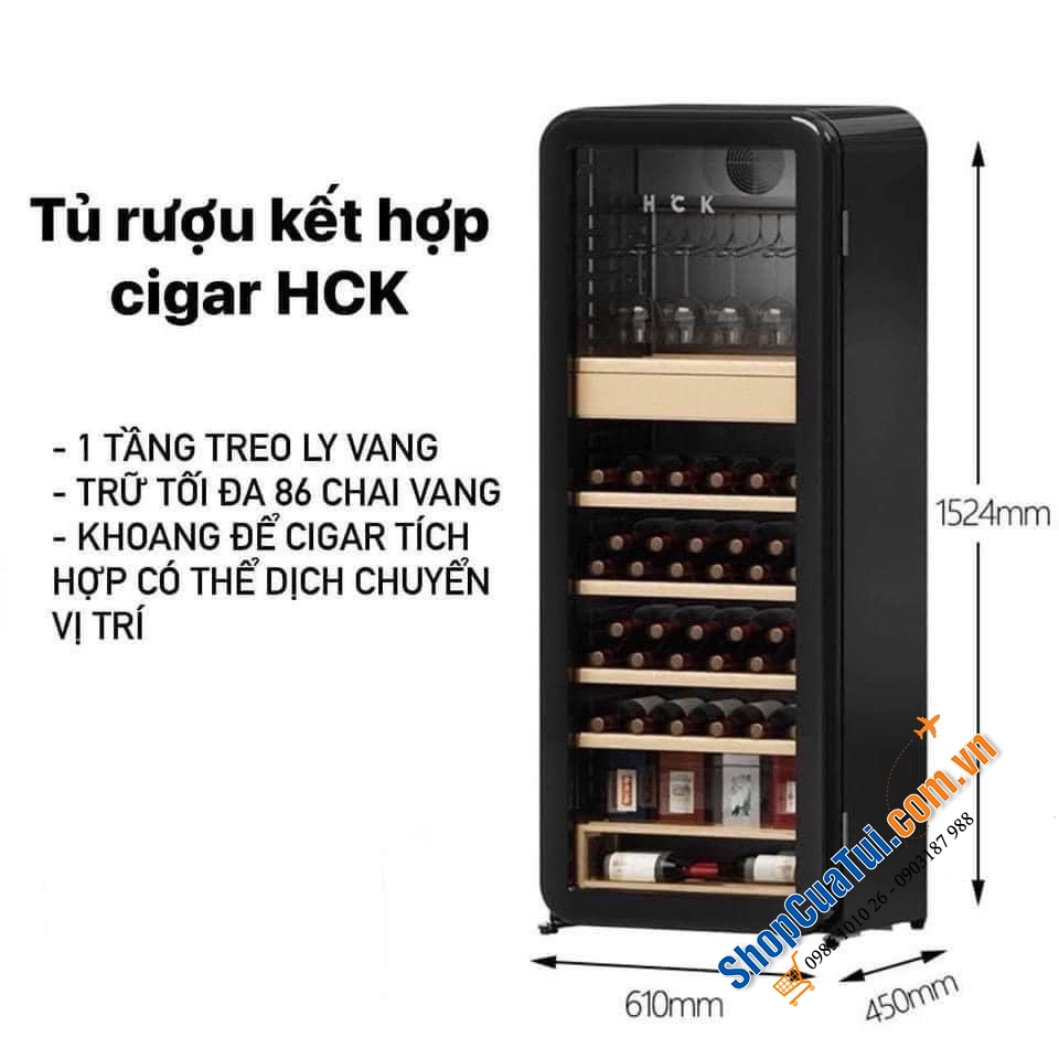 TỦ TRỮ RƯỢU VANG CIGAR HCK Phần Lan phong cách Vintage cửa kính đẹp mê, chất lượng Châu Âu, Dung tích 203 lít