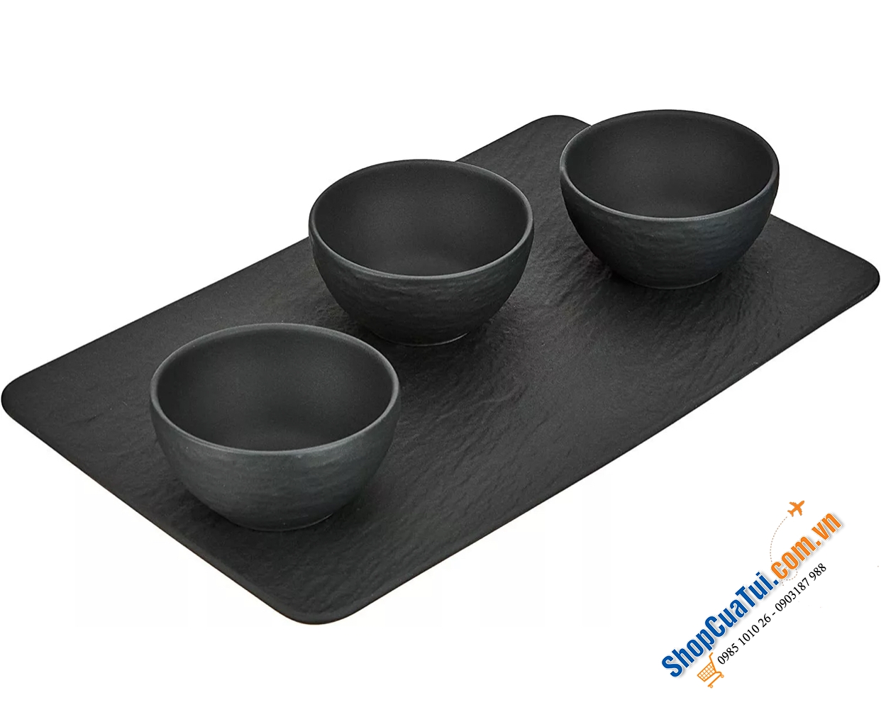 Sét 3 bát nước chấm Villeroy & Boch kèm khay Manufacture  - Set 1 khay và 3 bát chấm 8cm Villeroy Boch Manufacture Rock