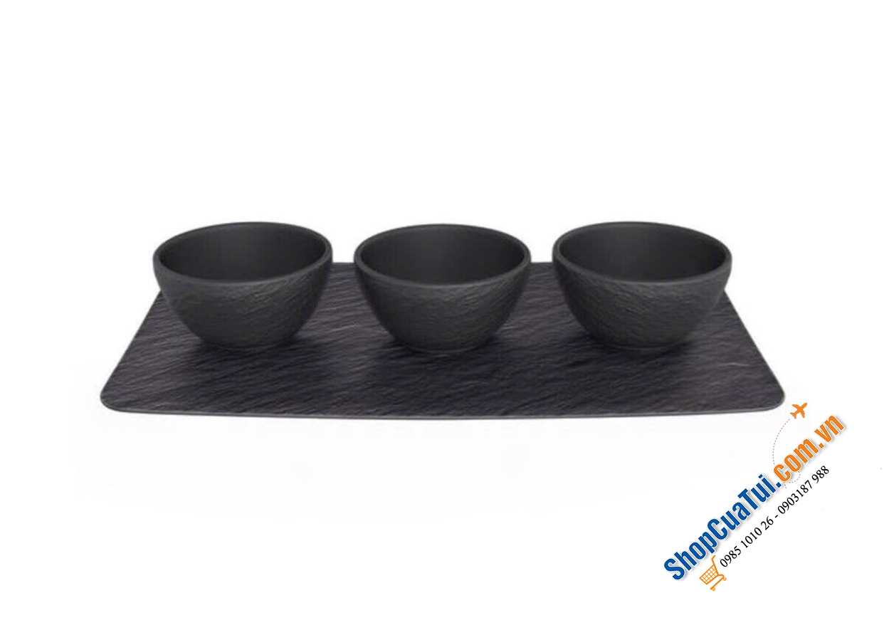Sét 3 bát nước chấm Villeroy & Boch kèm khay Manufacture  - Set 1 khay và 3 bát chấm 8cm Villeroy Boch Manufacture Rock
