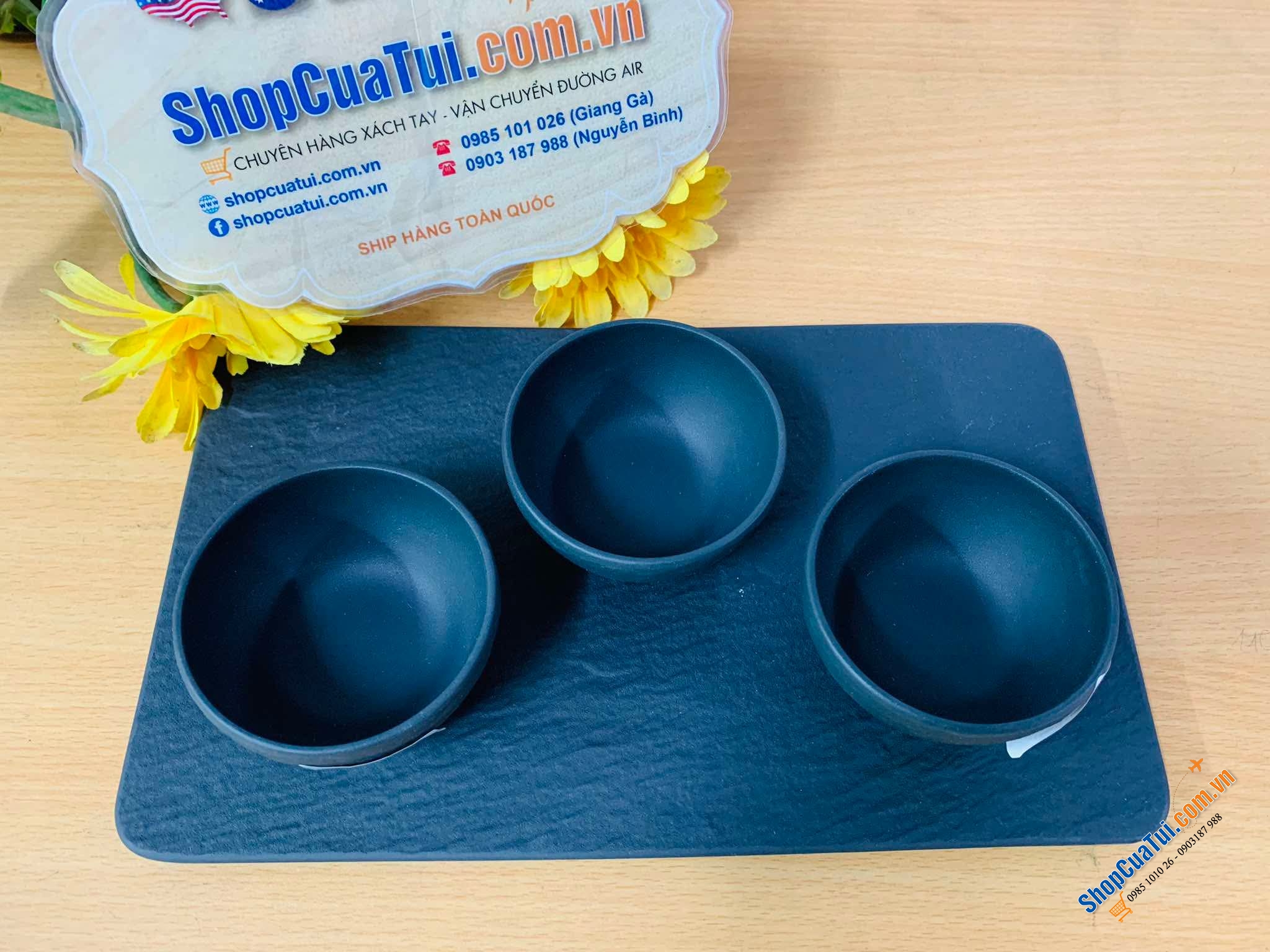 Sét 3 bát nước chấm Villeroy & Boch kèm khay Manufacture  - Set 1 khay và 3 bát chấm 8cm Villeroy Boch Manufacture Rock
