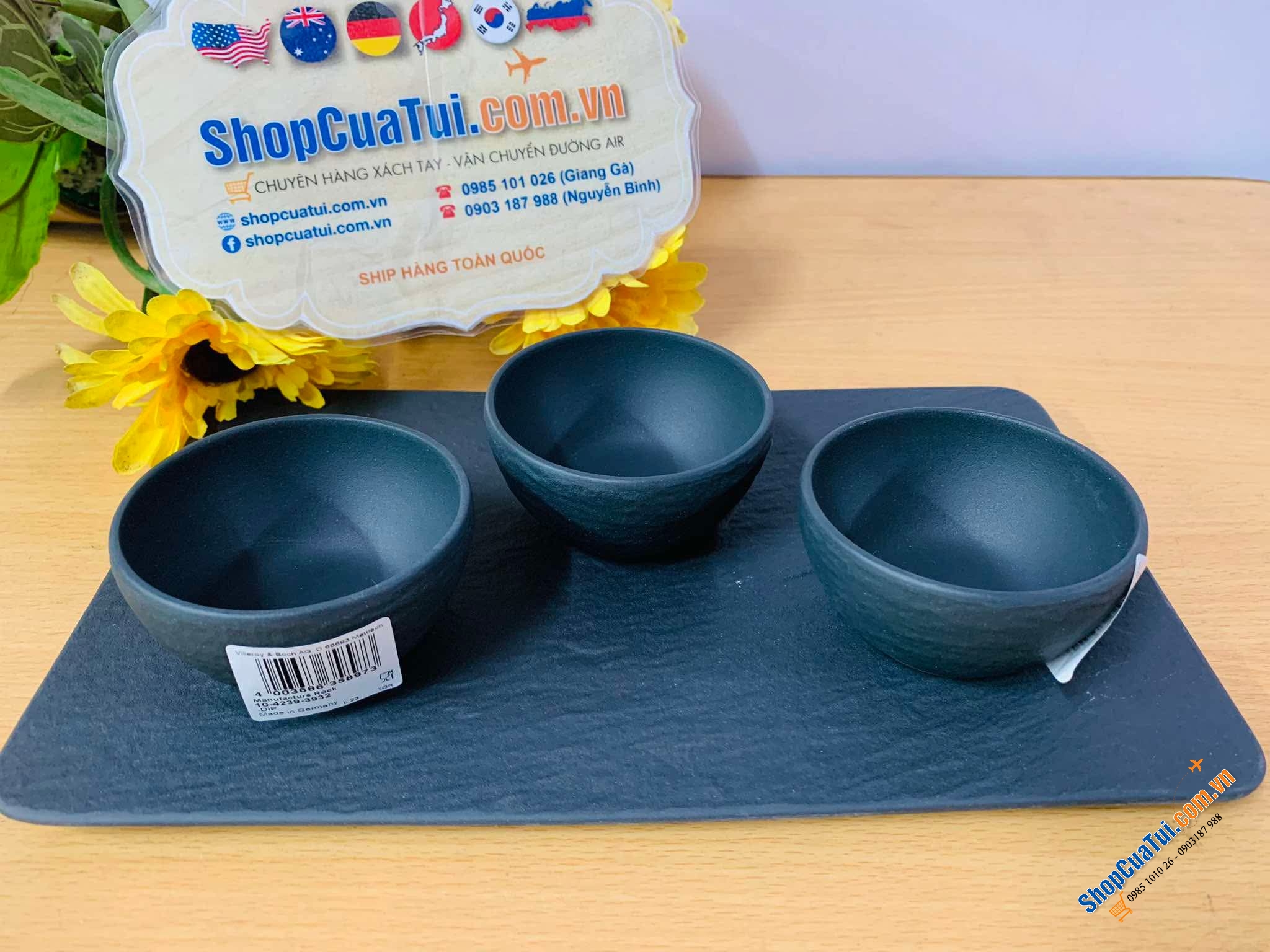 Sét 3 bát nước chấm Villeroy & Boch kèm khay Manufacture  - Set 1 khay và 3 bát chấm 8cm Villeroy Boch Manufacture Rock