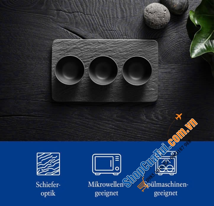 Sét 3 bát nước chấm Villeroy & Boch kèm khay Manufacture  - Set 1 khay và 3 bát chấm 8cm Villeroy Boch Manufacture Rock