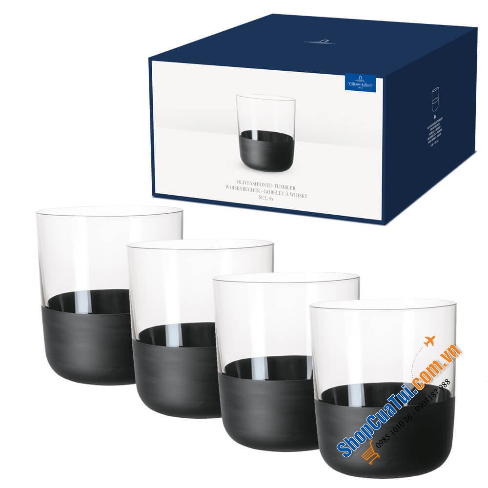 Set 4 cốc 250ml dáng thấp Villeroy & Boch  Manufacture Rock Whisky Tumbler