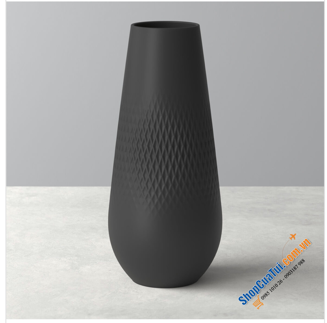 Lọ hoa dáng cao Villeroy & Boch Manufacture Collier Noir Vase Carré Tall 11,5x11,5x26cm - Lọ hoa gốm Collier với bề mặt mờ, màu sắc hiện đại