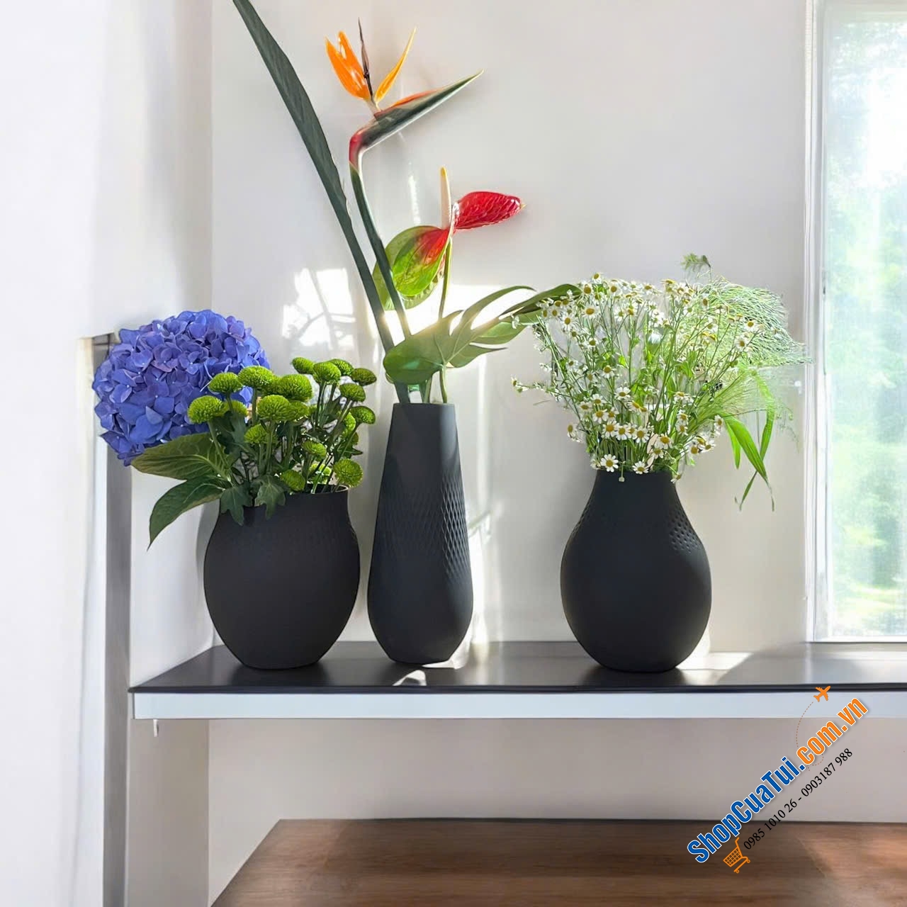 Lọ hoa dáng cao Villeroy & Boch Manufacture Collier Noir Vase Carré Tall 11,5x11,5x26cm - Lọ hoa gốm Collier với bề mặt mờ, màu sắc hiện đại