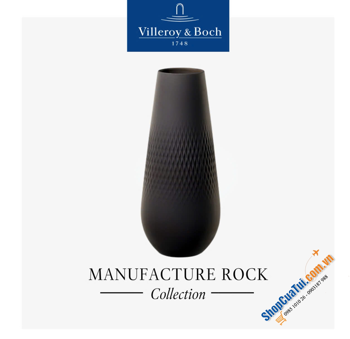 Lọ hoa dáng cao Villeroy & Boch Manufacture Collier Noir Vase Carré Tall 11,5x11,5x26cm - Lọ hoa gốm Collier với bề mặt mờ, màu sắc hiện đại