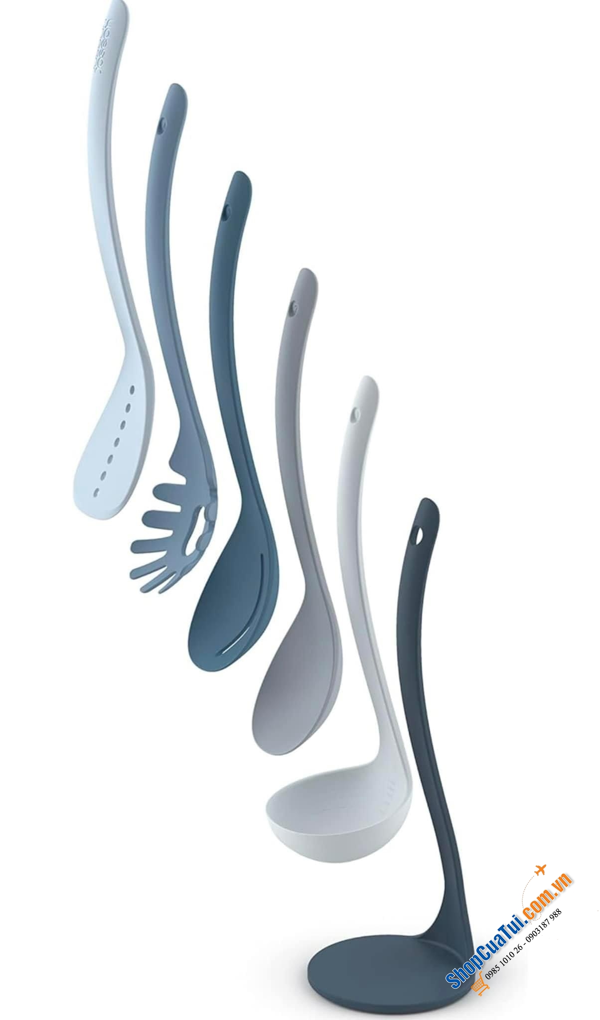 Bộ dụng cụ nấu ăn 5 món kèm giá đỡ Joseph Joseph 10526 Editions Nest™ Küchenhelfer Plus, 5-teiliges Set – Sky (màu xanh).