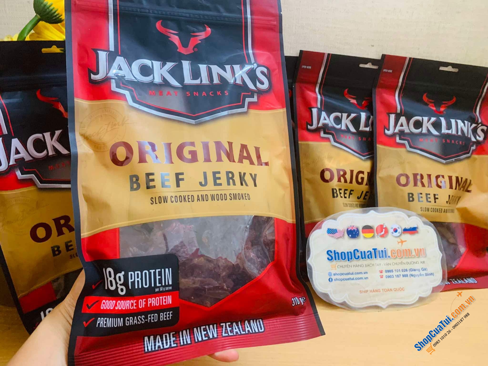 Original Beef Jerky JACK LINK 310g - Thịt bò khô nguyên chất giàu protein, giàu omega 3, hàm lượng oxi hoá cao, ít béo