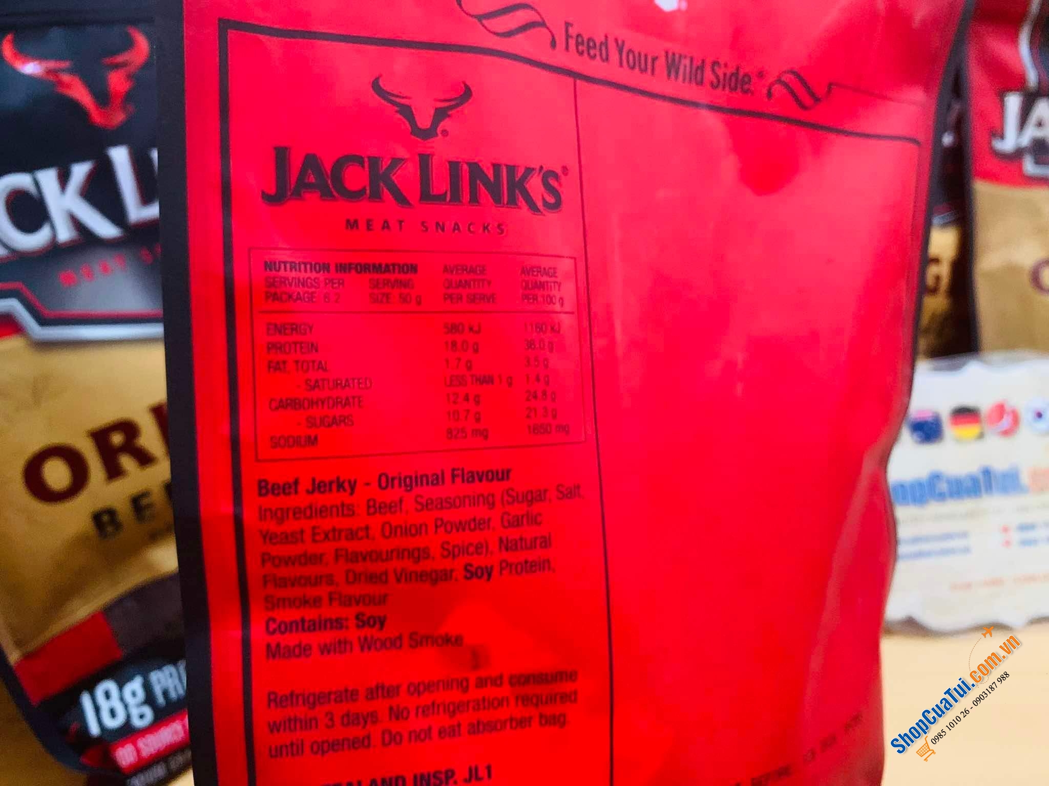 Original Beef Jerky JACK LINK 310g - Thịt bò khô nguyên chất giàu protein, giàu omega 3, hàm lượng oxi hoá cao, ít béo