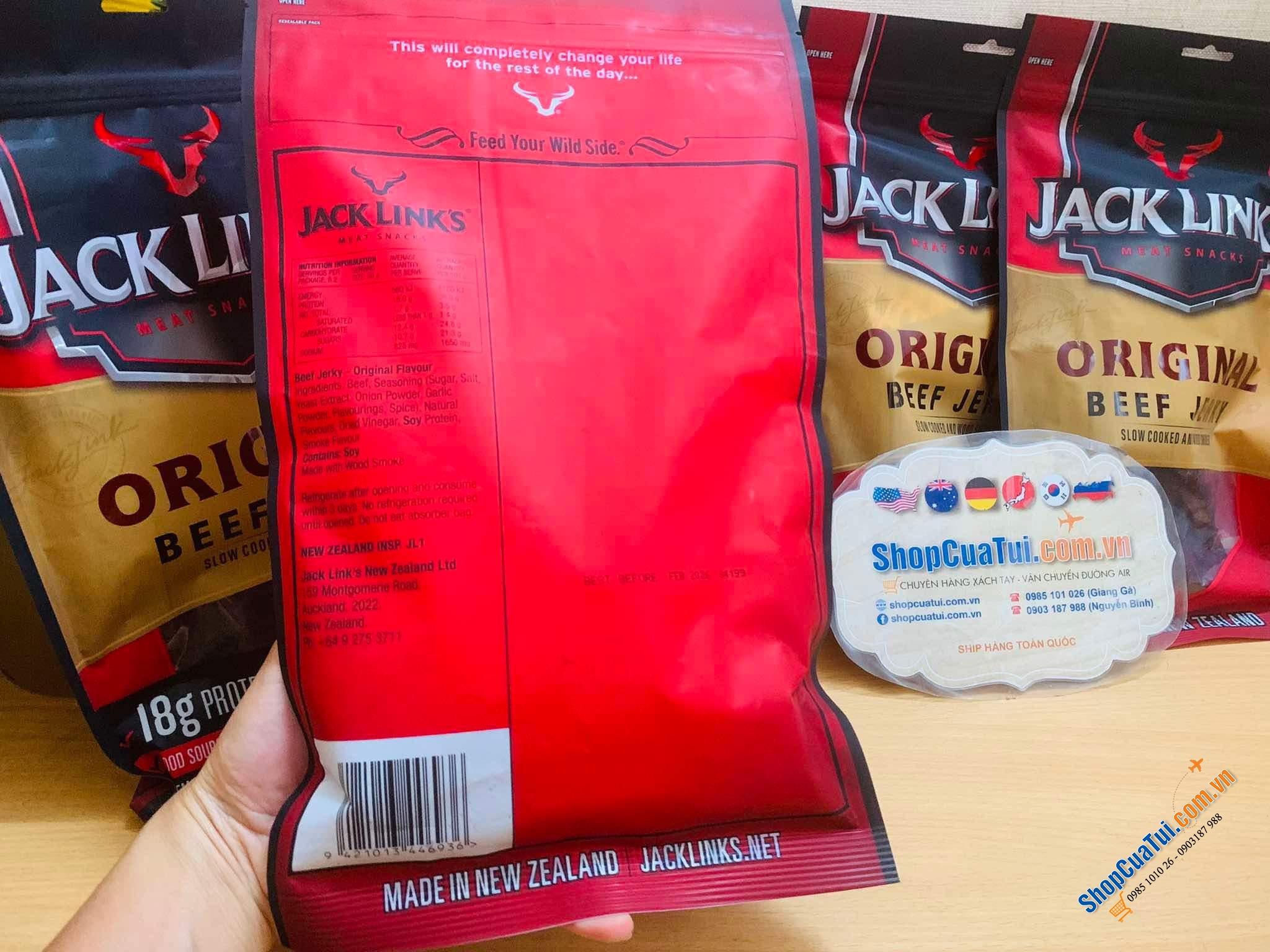 Original Beef Jerky JACK LINK 310g - Thịt bò khô nguyên chất giàu protein, giàu omega 3, hàm lượng oxi hoá cao, ít béo