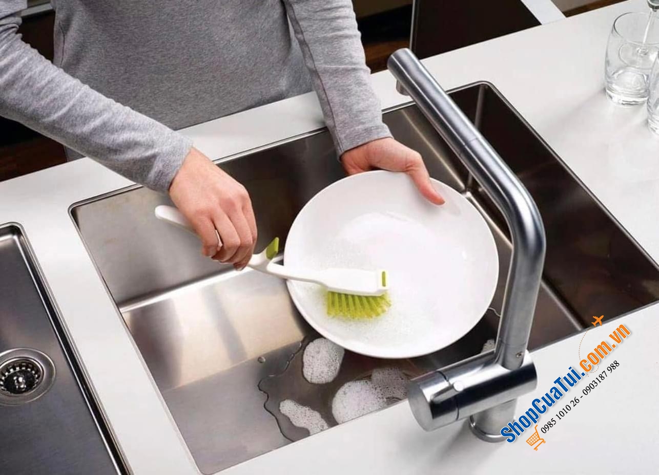 Dụng cụ cọ bát đĩa, xoong chảo Joseph Joseph 85025 Edge™ Dish - Geschirrbürste - Weiß/Grün VE 4 màu xanh lá cây.