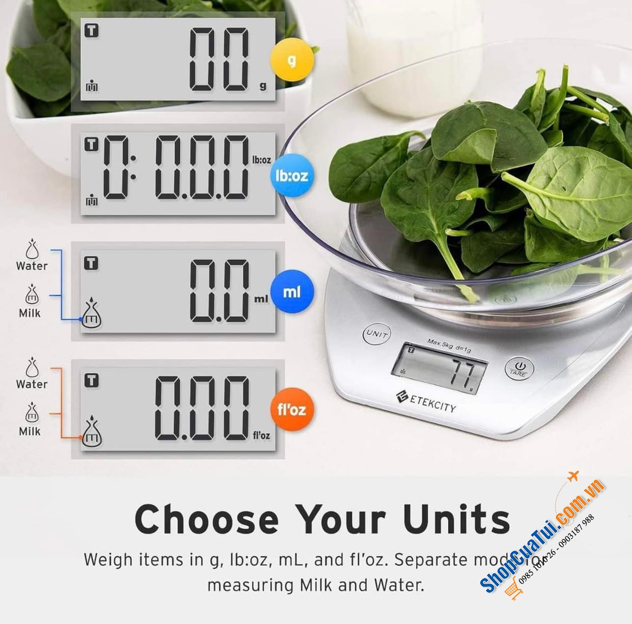 Cân Thực phẩm Nhà bếp Etekcity CÓ BÁT 5 KG.