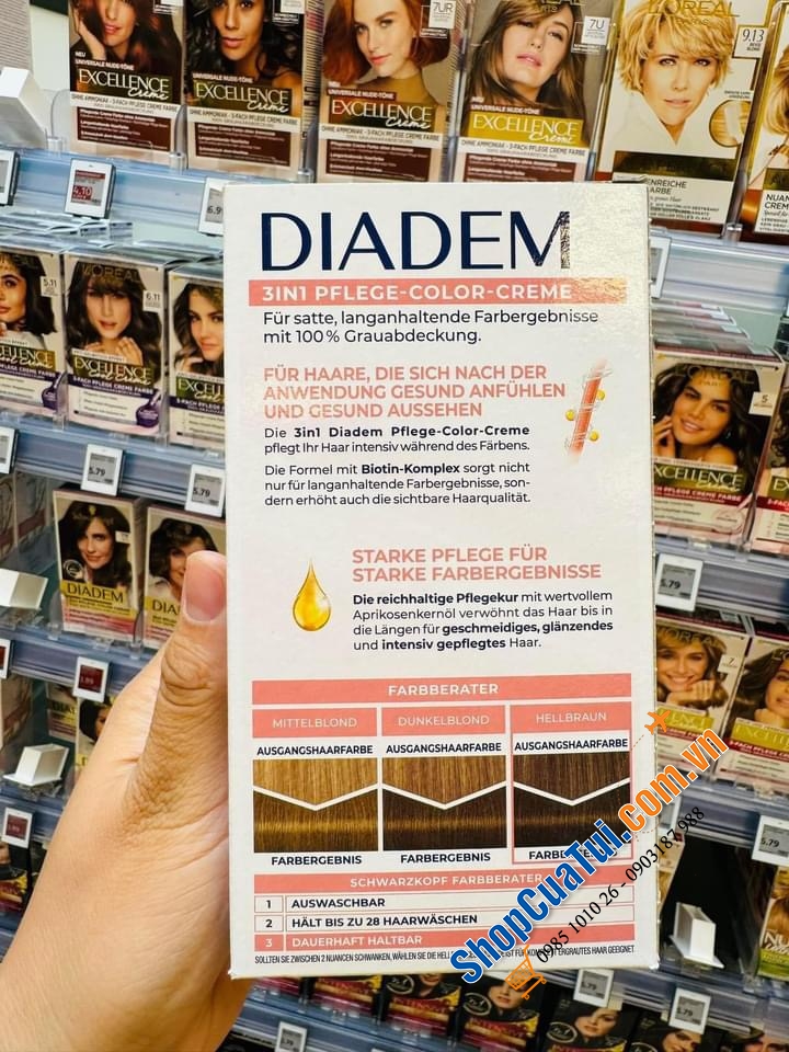 Thuốc nhuộm tóc nữ PHỦ BẠC Diadem Schwarzkopf - hàng nội địa Đức - Số 717 MÀU NÂU SÁNG.