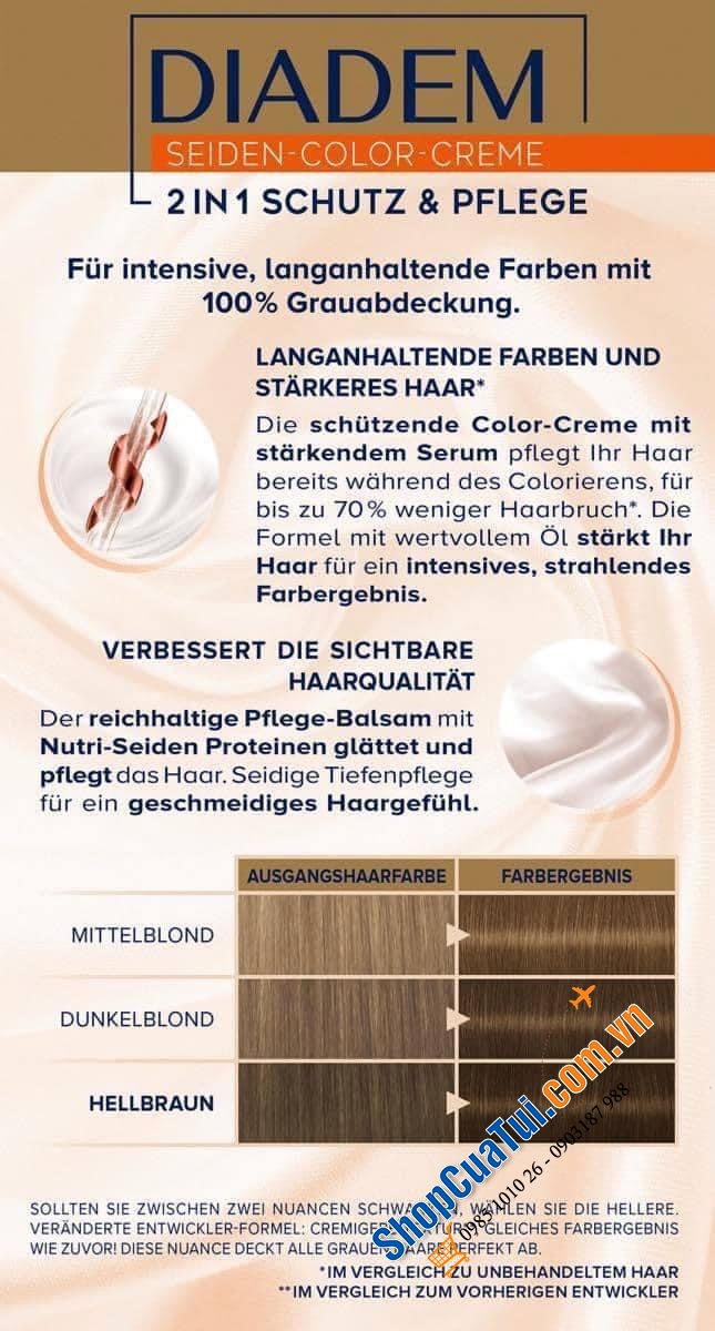 Thuốc nhuộm tóc nữ PHỦ BẠC Diadem Schwarzkopf - hàng nội địa Đức - Số 717 MÀU NÂU SÁNG.