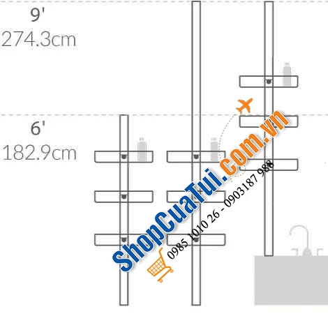Thanh treo dụng cụ nhà tắm Simplehuman size dài 2m44 mẫu năm 2024 - Không cần khoan đục, dễ dàng lắp đặt