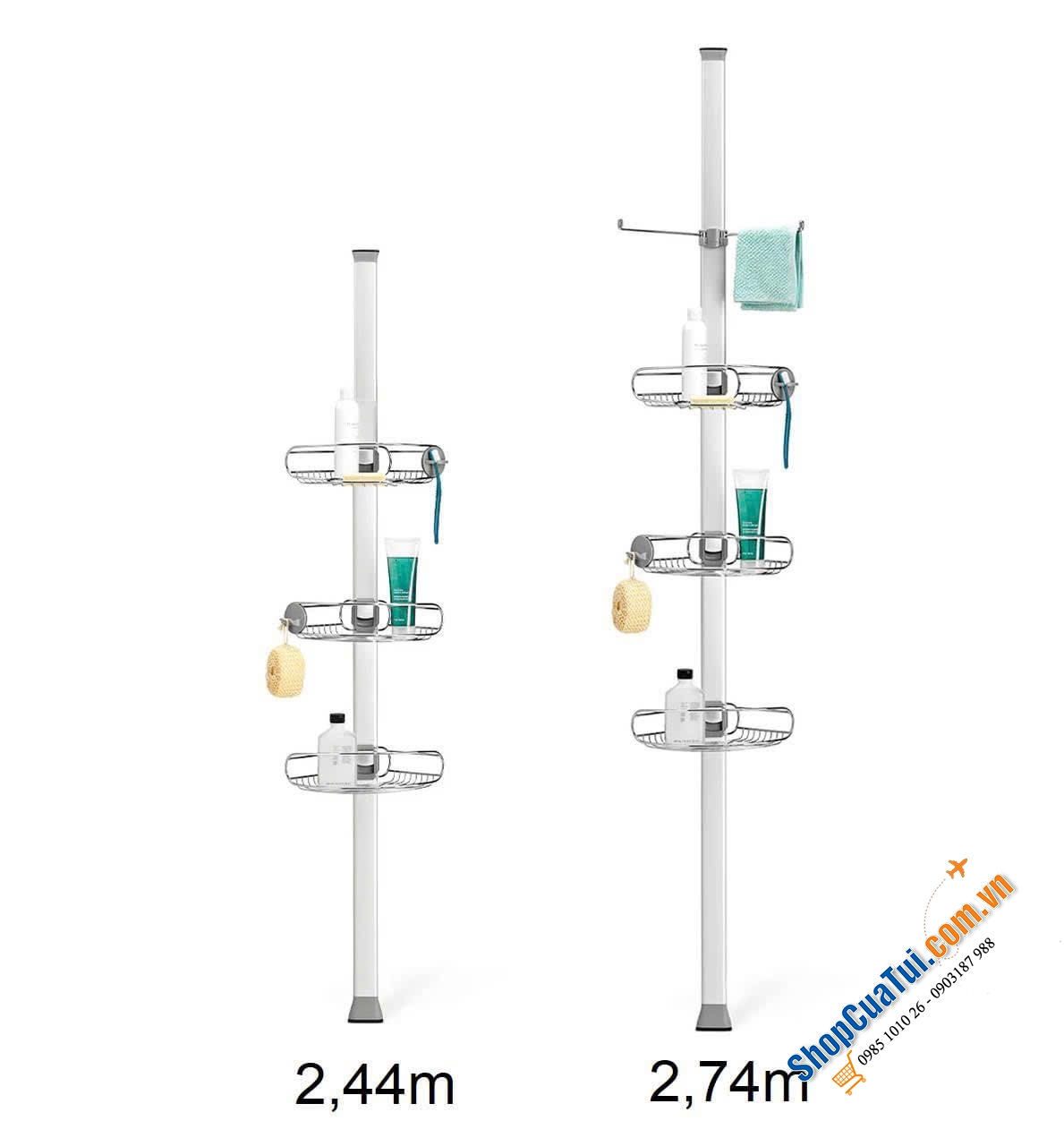 Thanh treo dụng cụ nhà tắm Simplehuman size dài 2m74 mẫu năm 2024 - Không cần khoan đục, dễ dàng lắp đặt
