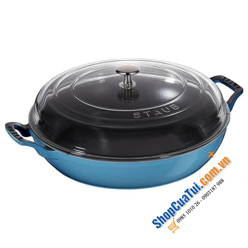 NỒI CHẢO GANG STAUB NẮP VUNG KÍNH 30CM MẦU XANH iceblue.
