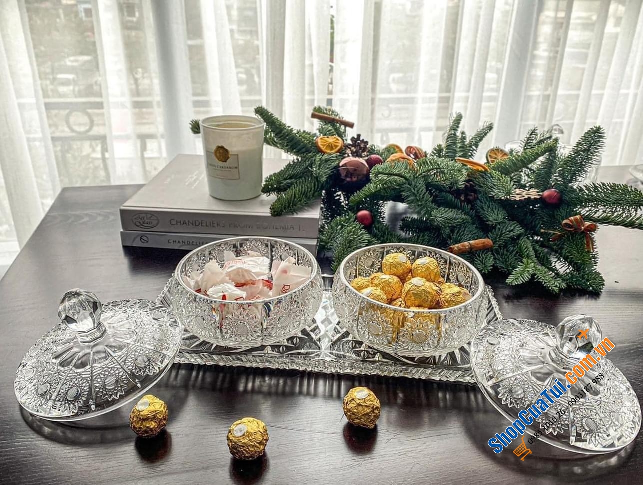 Thố Âu pha lê Bohemia M57 16.5cm có nắp