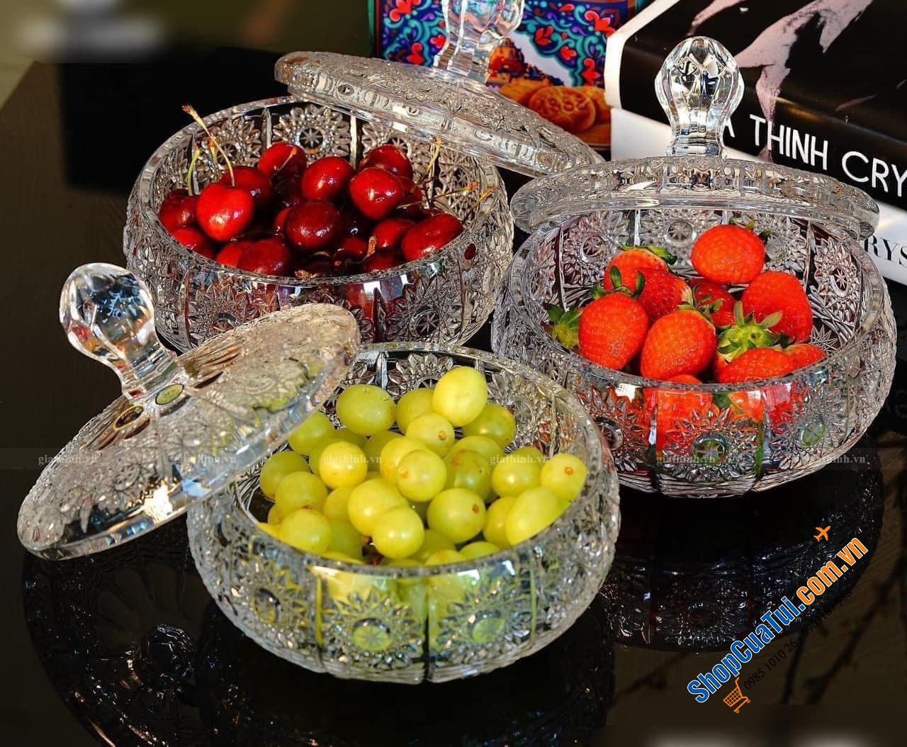 Thố Âu pha lê Bohemia M57 16.5cm có nắp