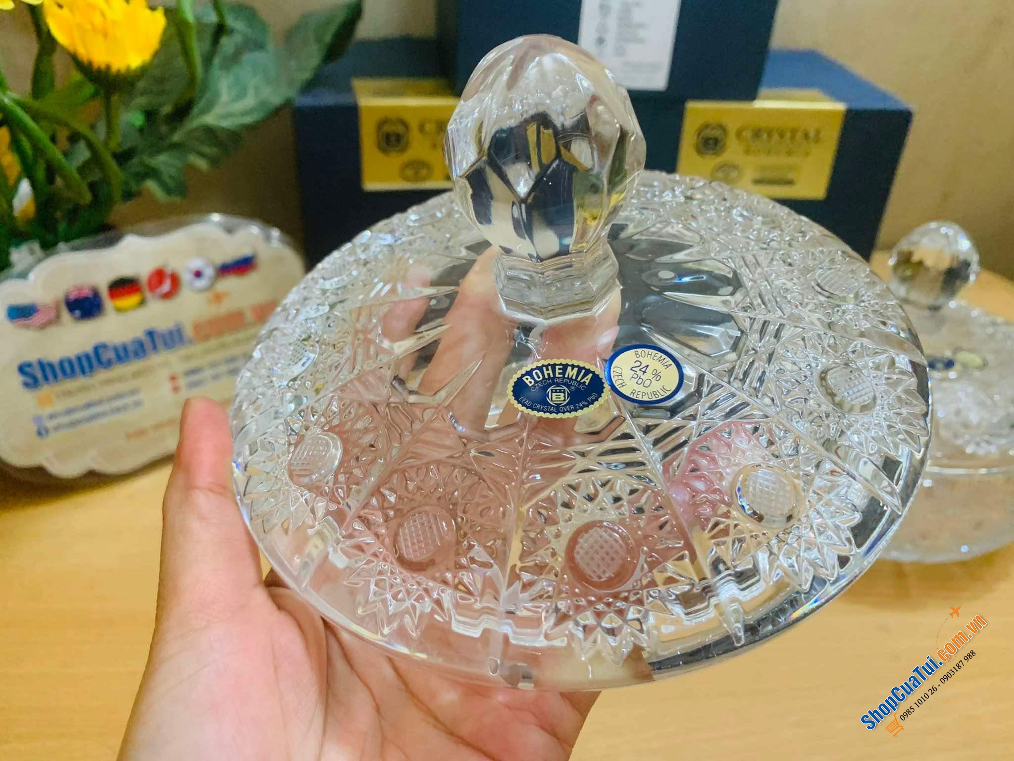 Thố Âu pha lê Bohemia M57 16.5cm có nắp