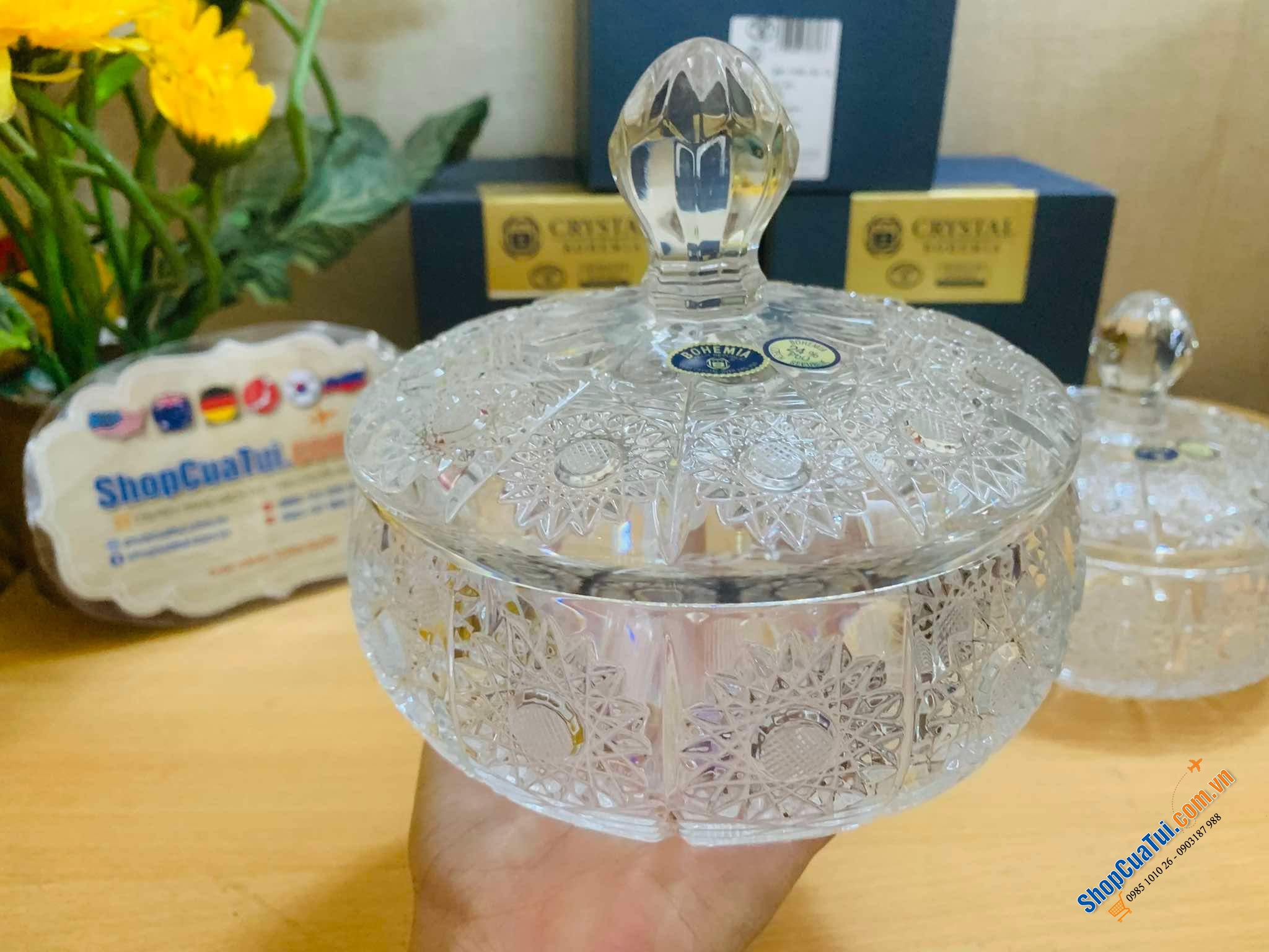 Thố Âu pha lê Bohemia M57 16.5cm có nắp